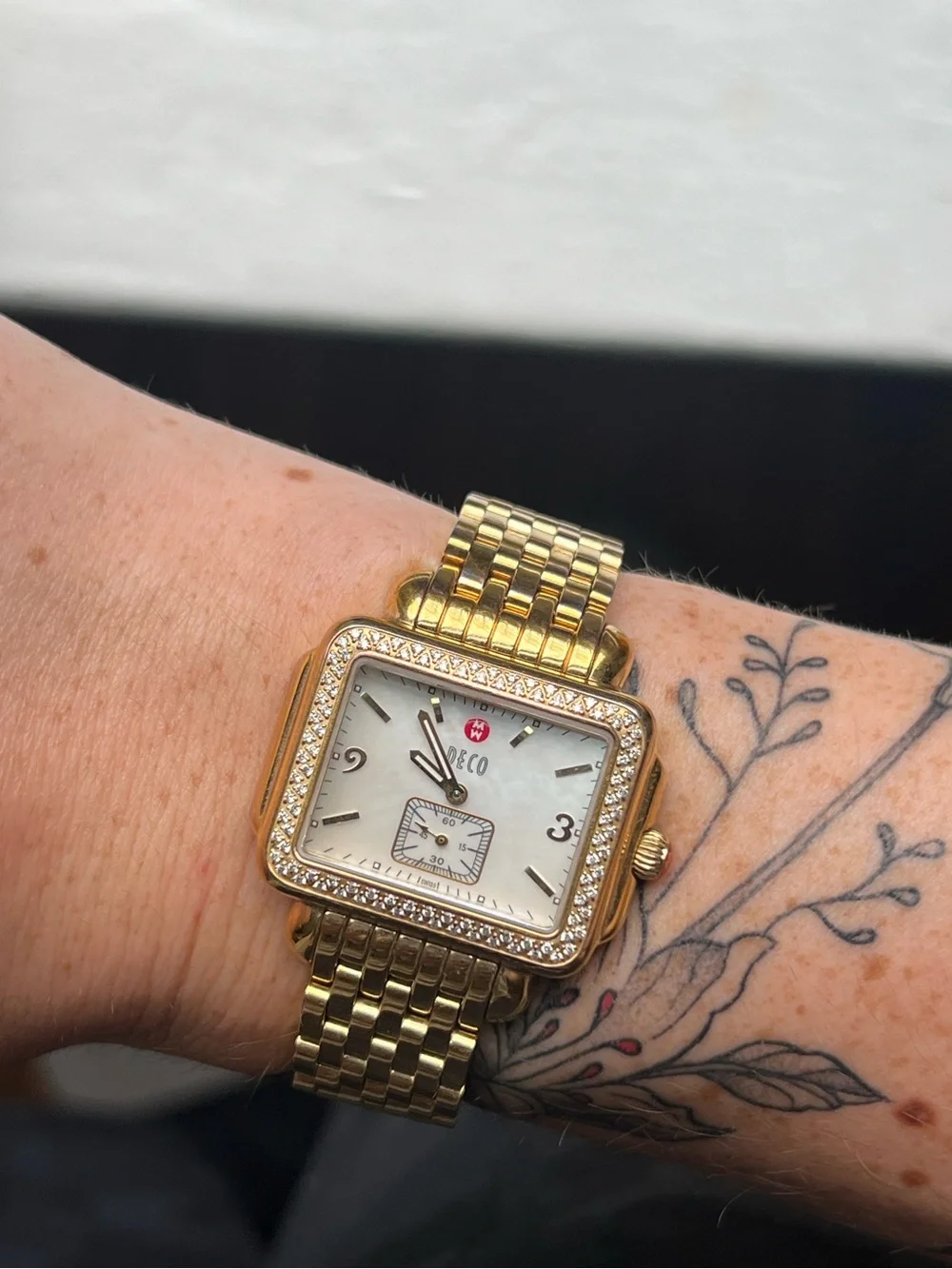 Authentic Michele Deco Diamond Gold Plated Watch - MW06C01 - Working Battery